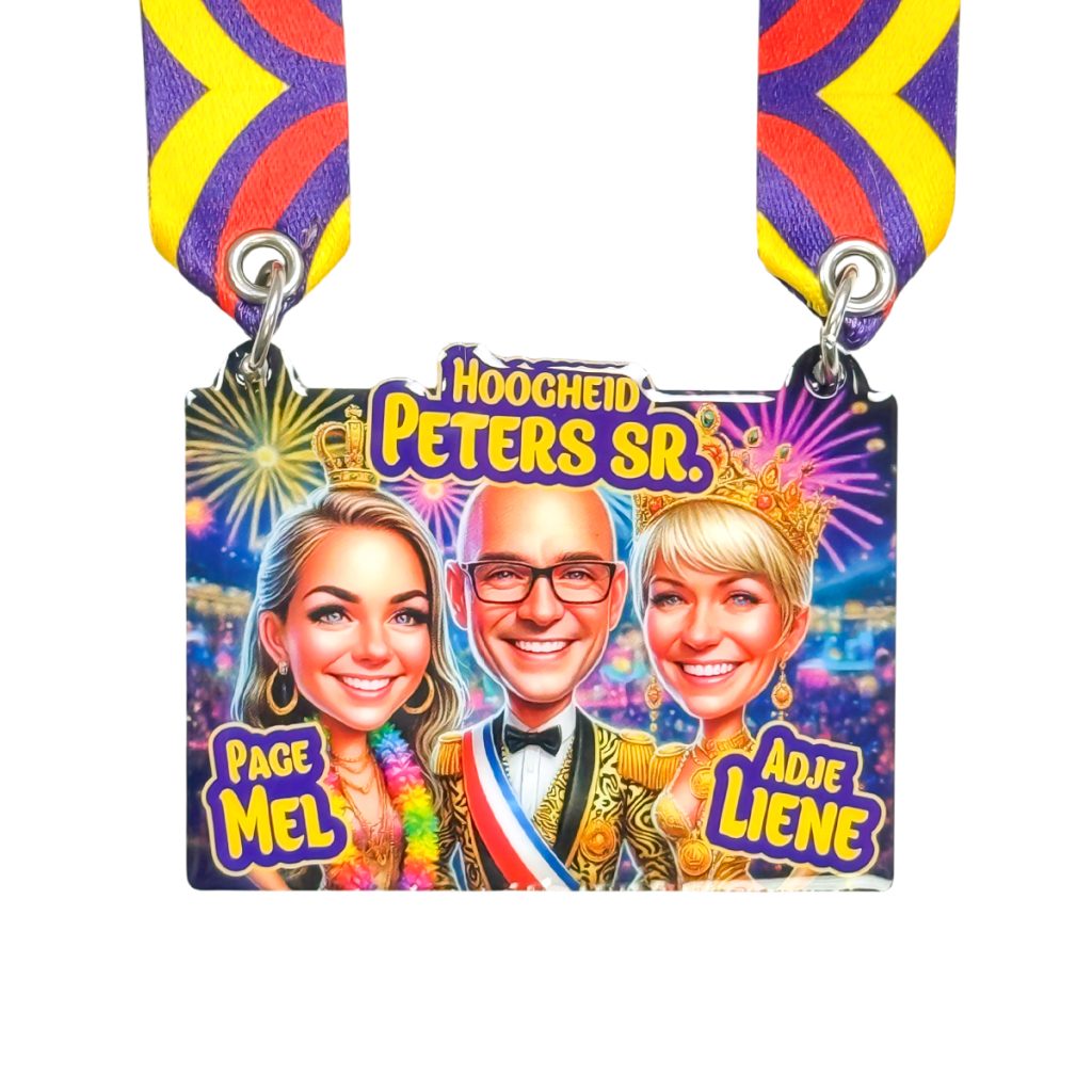 Full colour ontwerpen laten bedrukken op uw eigen op maat gemaakte carnavals onderscheidingen. De mogelijkheden zijn eindeloos.