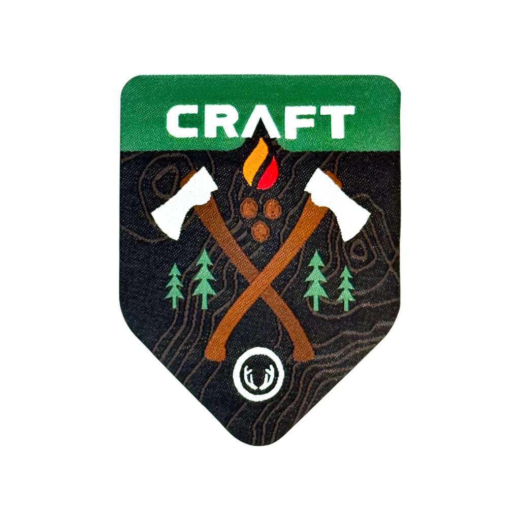 Geweven badge in vorm en meerdere kleuren.