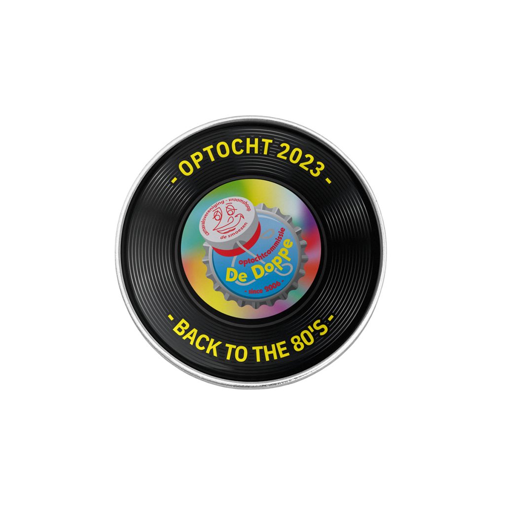 Custom ontwerp bedrukt op pin Doming E.