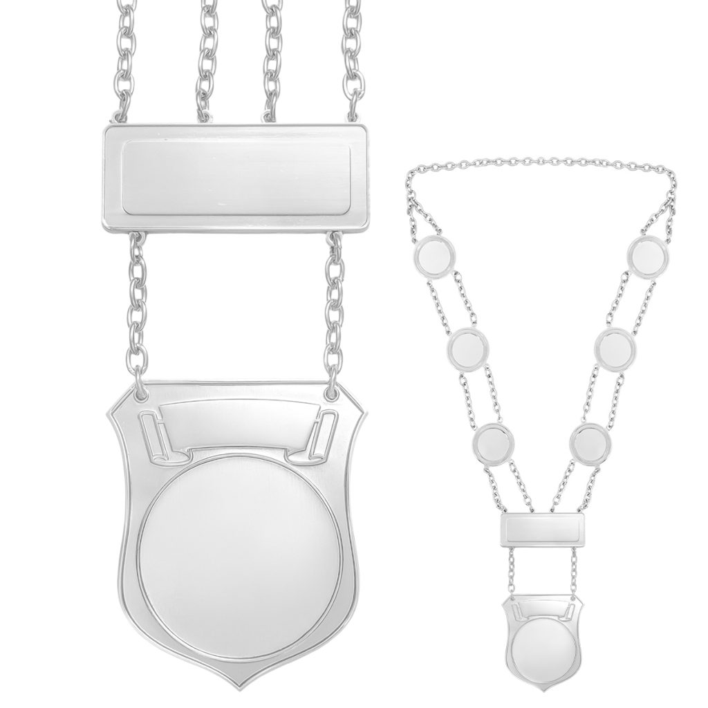 Prinsenketting A in zilverglanzende uitvoering. Inclusief 6 schakels en gravure balkje. Ruimte voor gravure op twee plaatsen. Voorzien van full colour afslag.