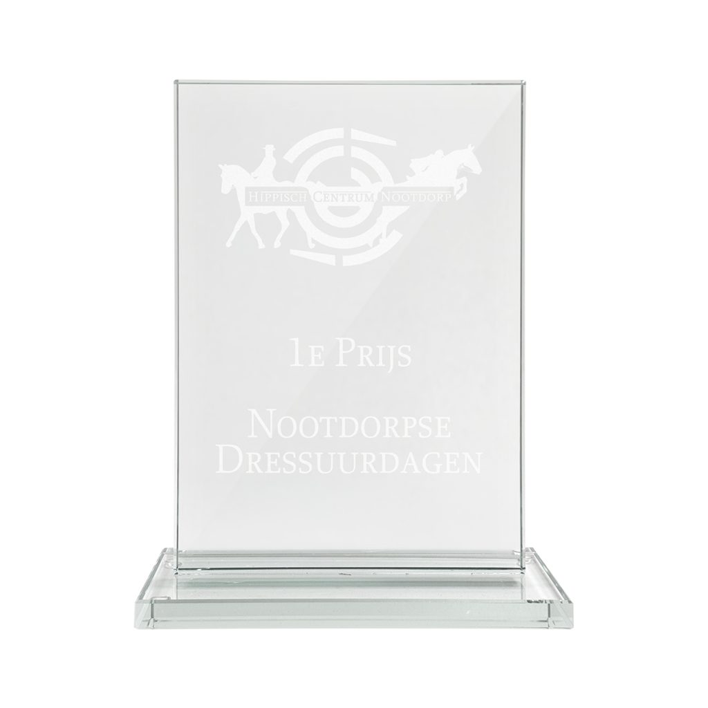 Plaquettes glas met gegraveerd logo en tekst
